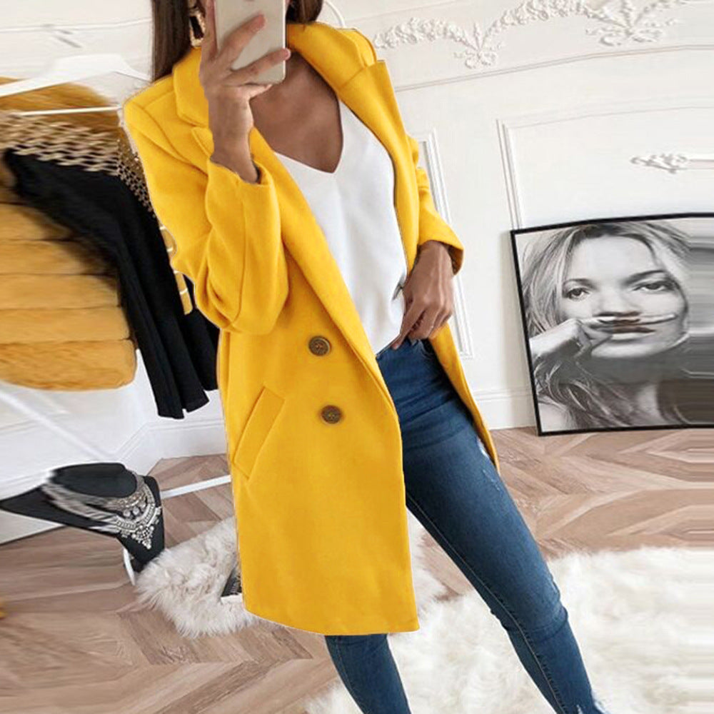Damen Longblazer Doppelter Knopfleiste Wärmer Eveloria