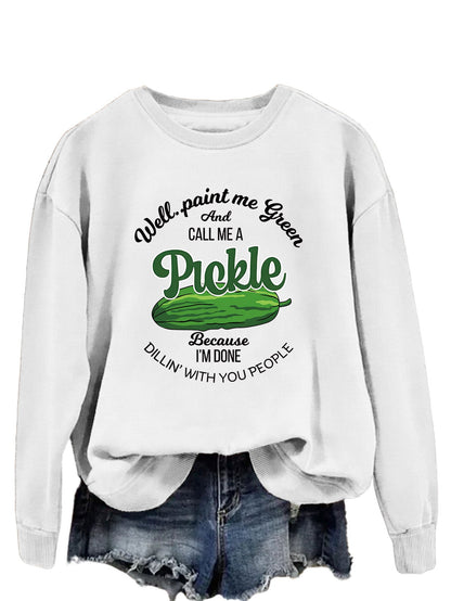 Damen Sweatshirt Gurkenmotiv Baumwolle Weiß