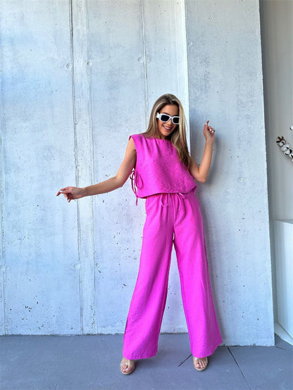 Damen Jumpsuit Weitbeinig Geschichtetes Oberteil Kordelzug