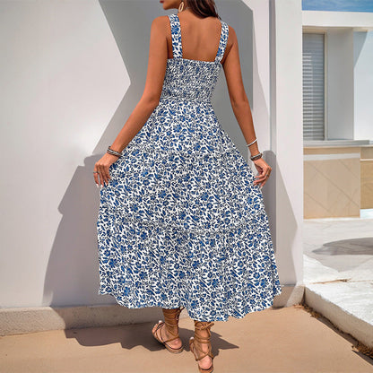 Damen Maxikleid Floralmuster Elastischer Taillengürtel