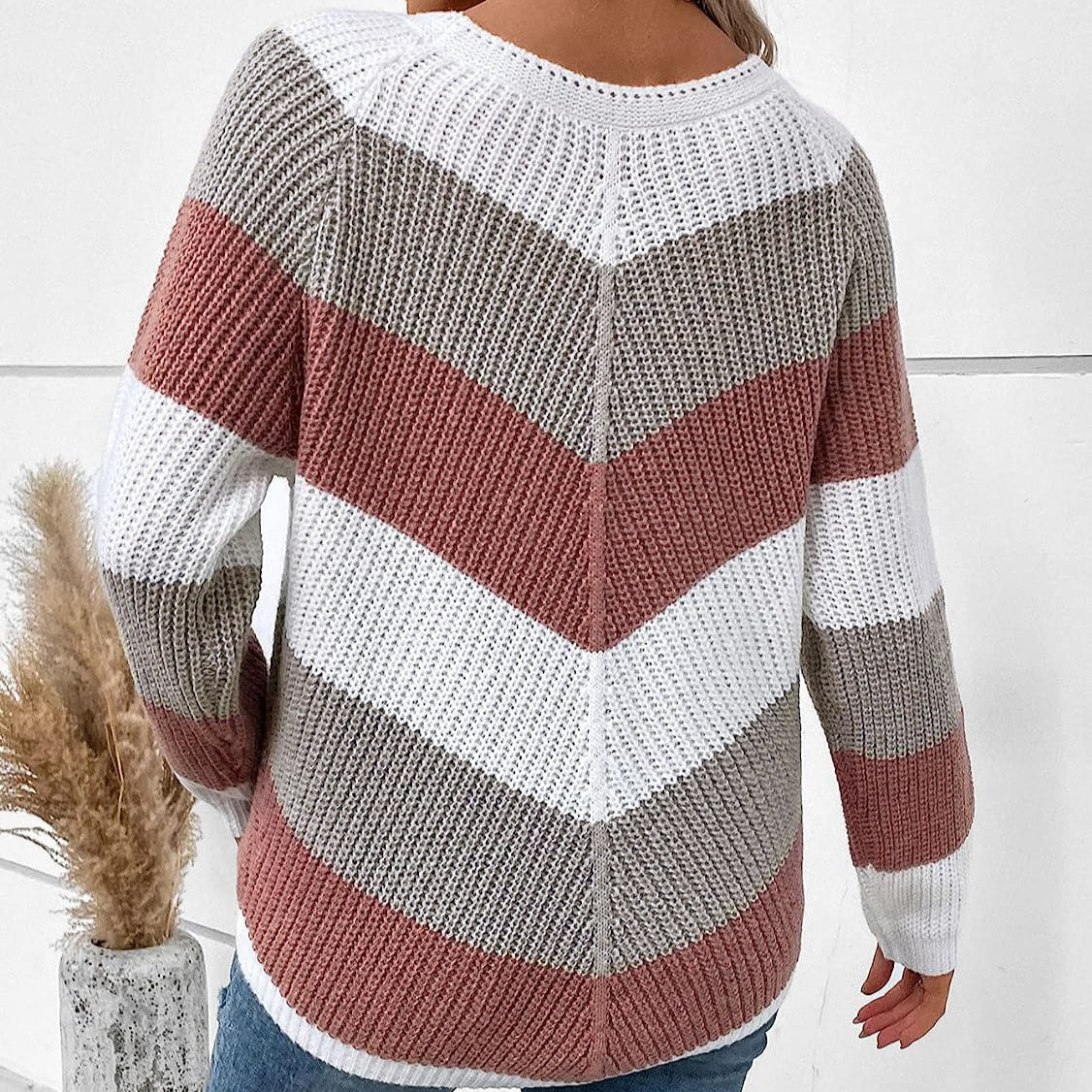 Damen Strickpullover Chevron Muster