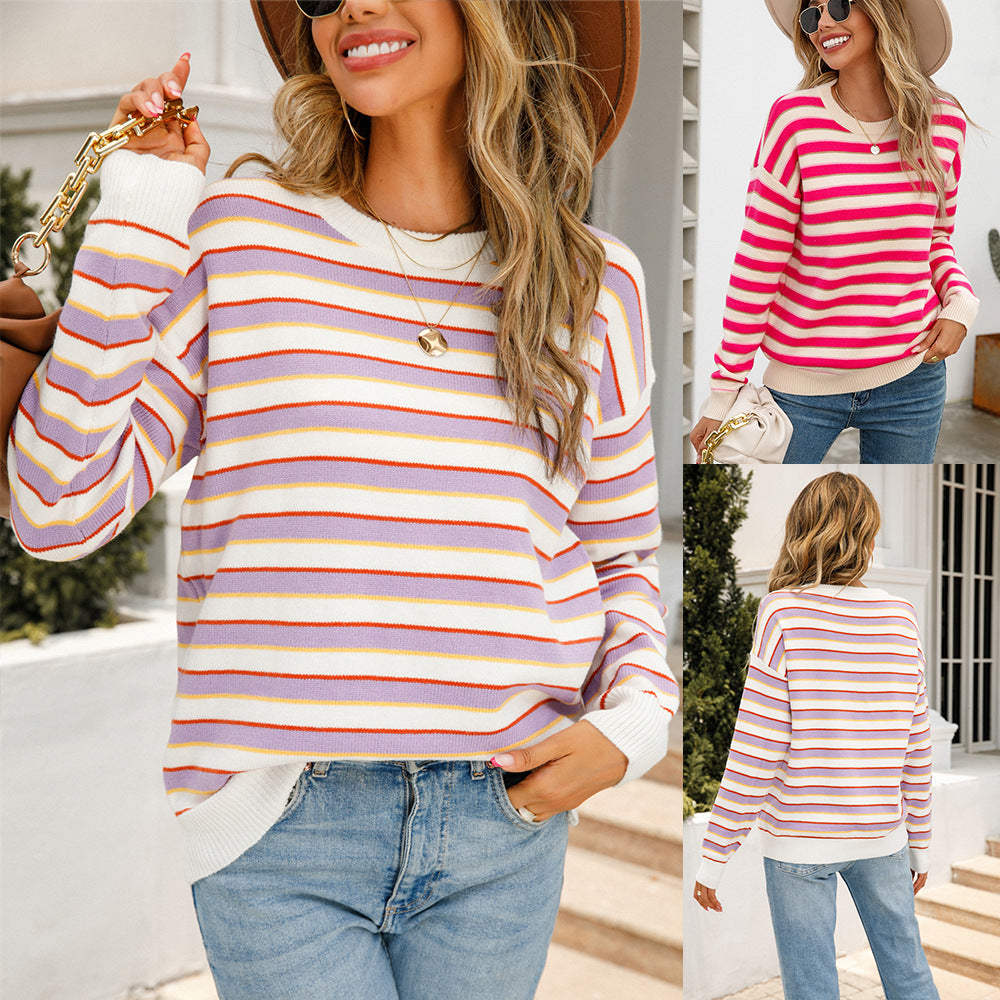 Damen Gestreifter Pullover Lässig Eveloria - Eveloria