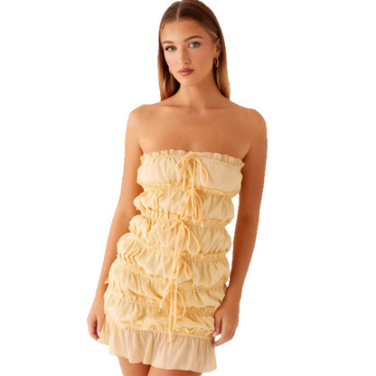 Damen Kleid Rüschen Verstellbarer Kordelzug Eveloria