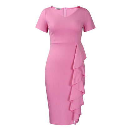 Damen Etuikleid Asymmetrisches Rüschendesign Eveloria