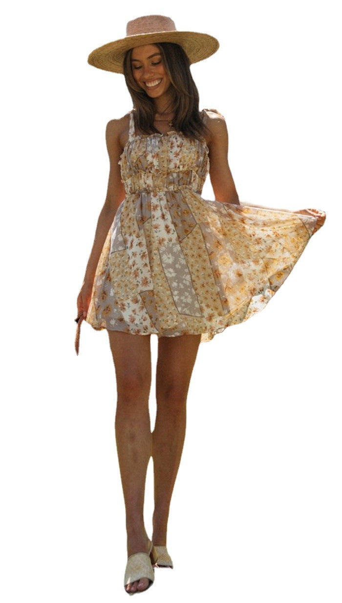 Damen Sommerkleid Blumenmuster Spaghetti-Träger Leicht