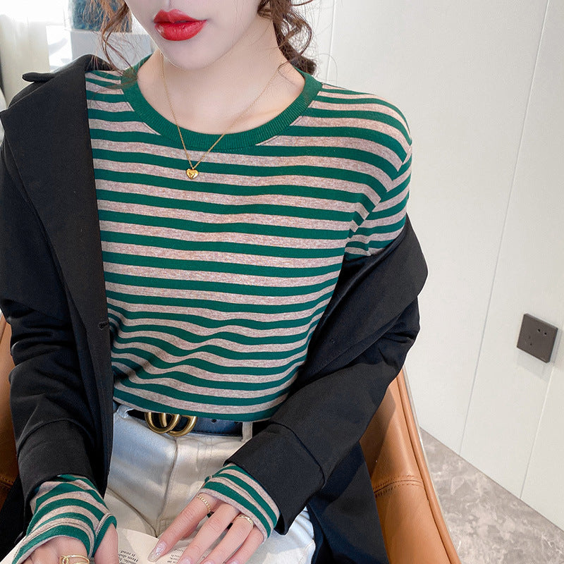 Damen Langarm-Shirt Maritimes Streifenmuster Eveloria