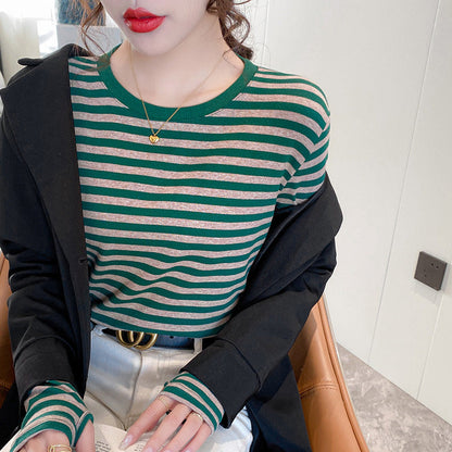 Damen Langarm-Shirt Maritimes Streifenmuster Eveloria