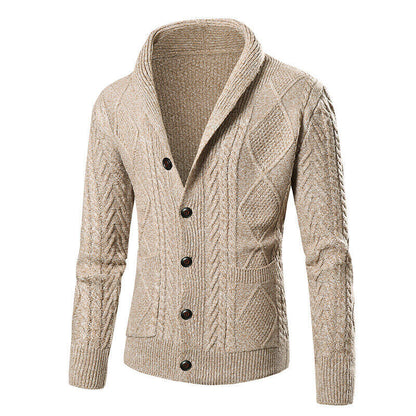Herren Strickcardigan Zopfmuster Aufgesetzte Taschen Beige