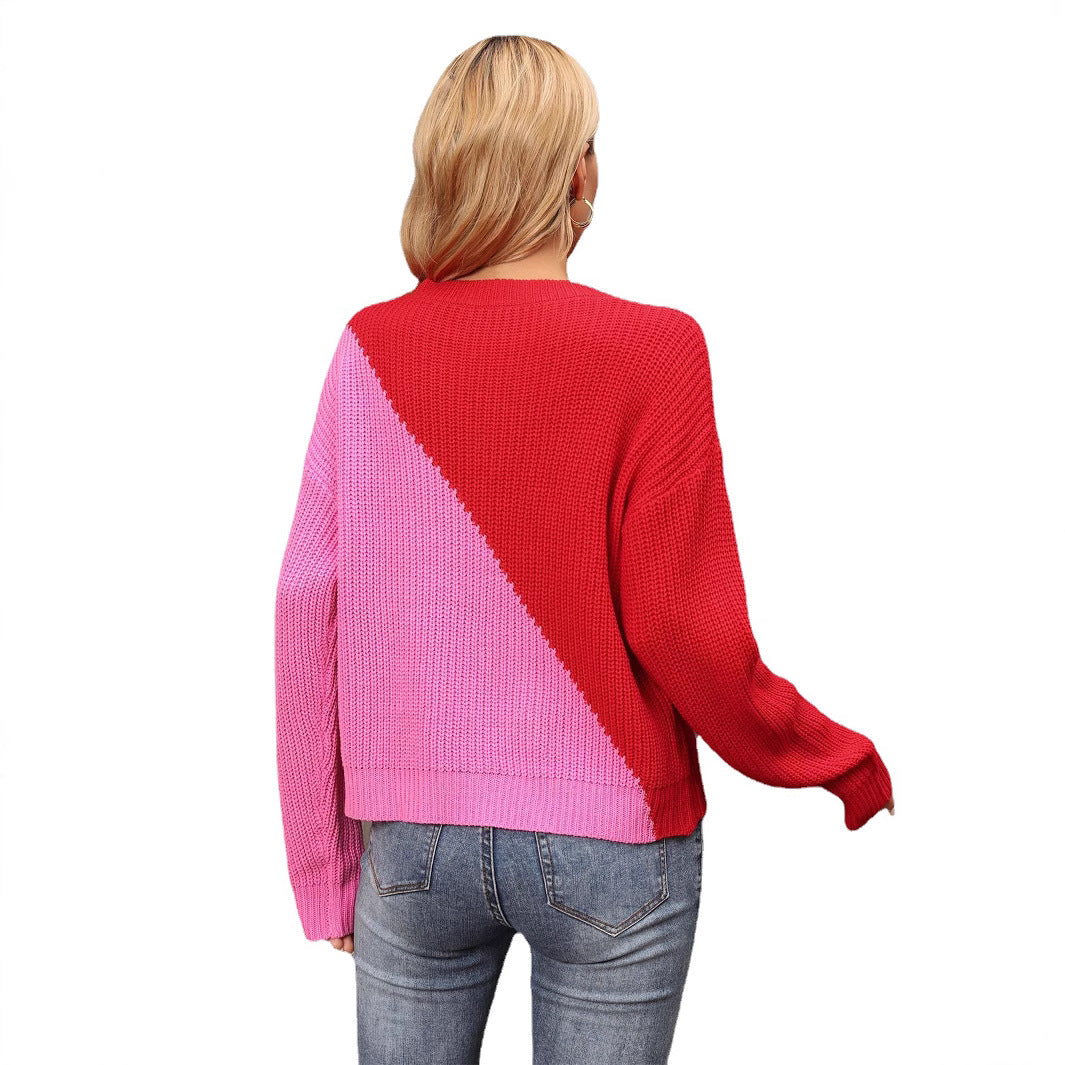 Damen Pullover Asymmetrisches Farbblockdesign Eveloria