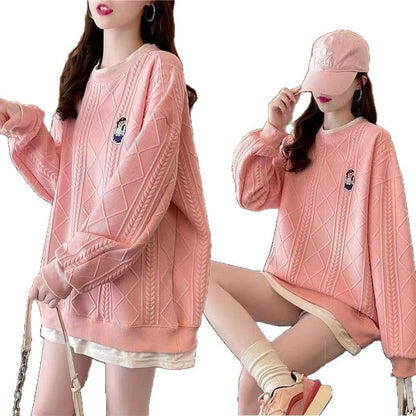 Damen Strickpullover Kuschelig Zopfmuster Beige