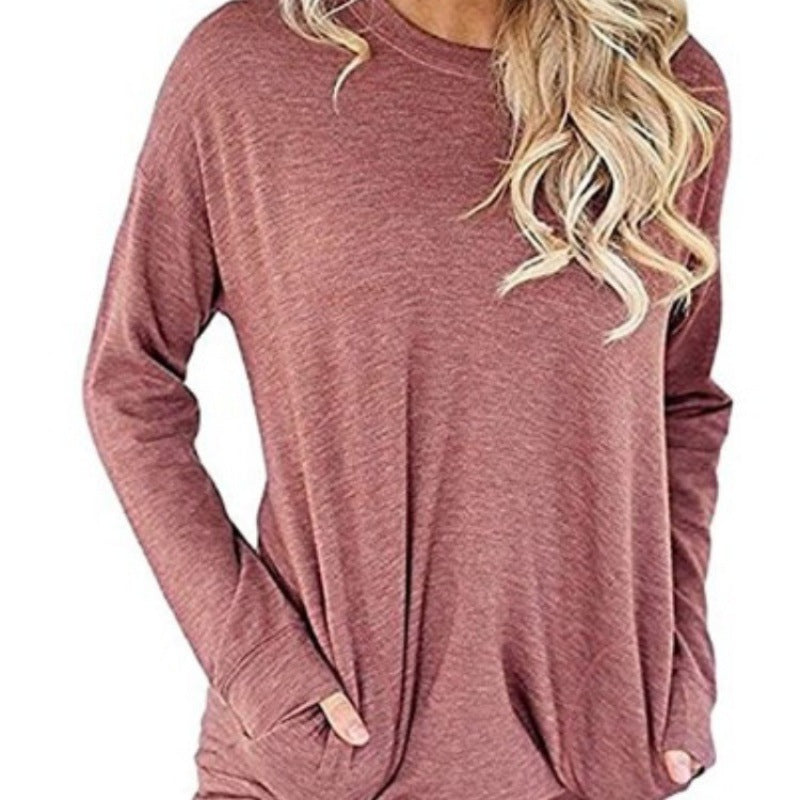Damen Longsleeve Pullover mit Taschen Rundhals Eveloria