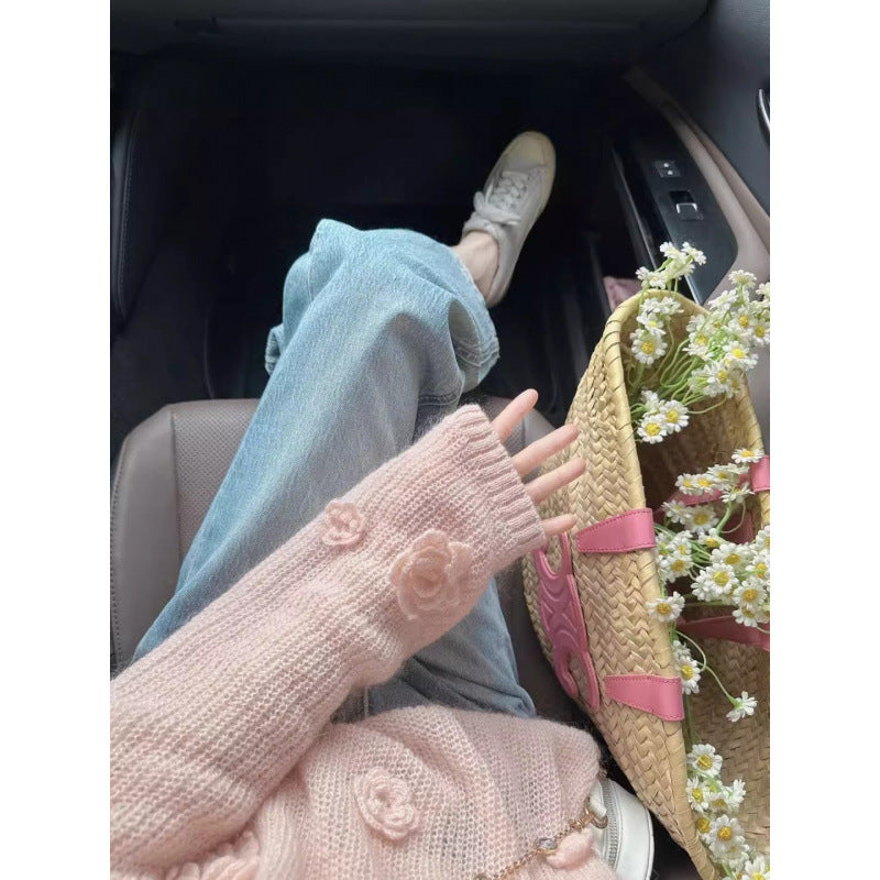 Damen Pullover Blumenapplikationen Eveloria