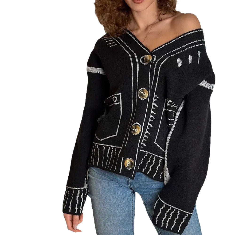 Damen Strickjacke Asymmetrisch Kontrastknöpfe Eveloria