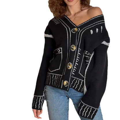 Damen Strickjacke Asymmetrisch Kontrastknöpfe Eveloria