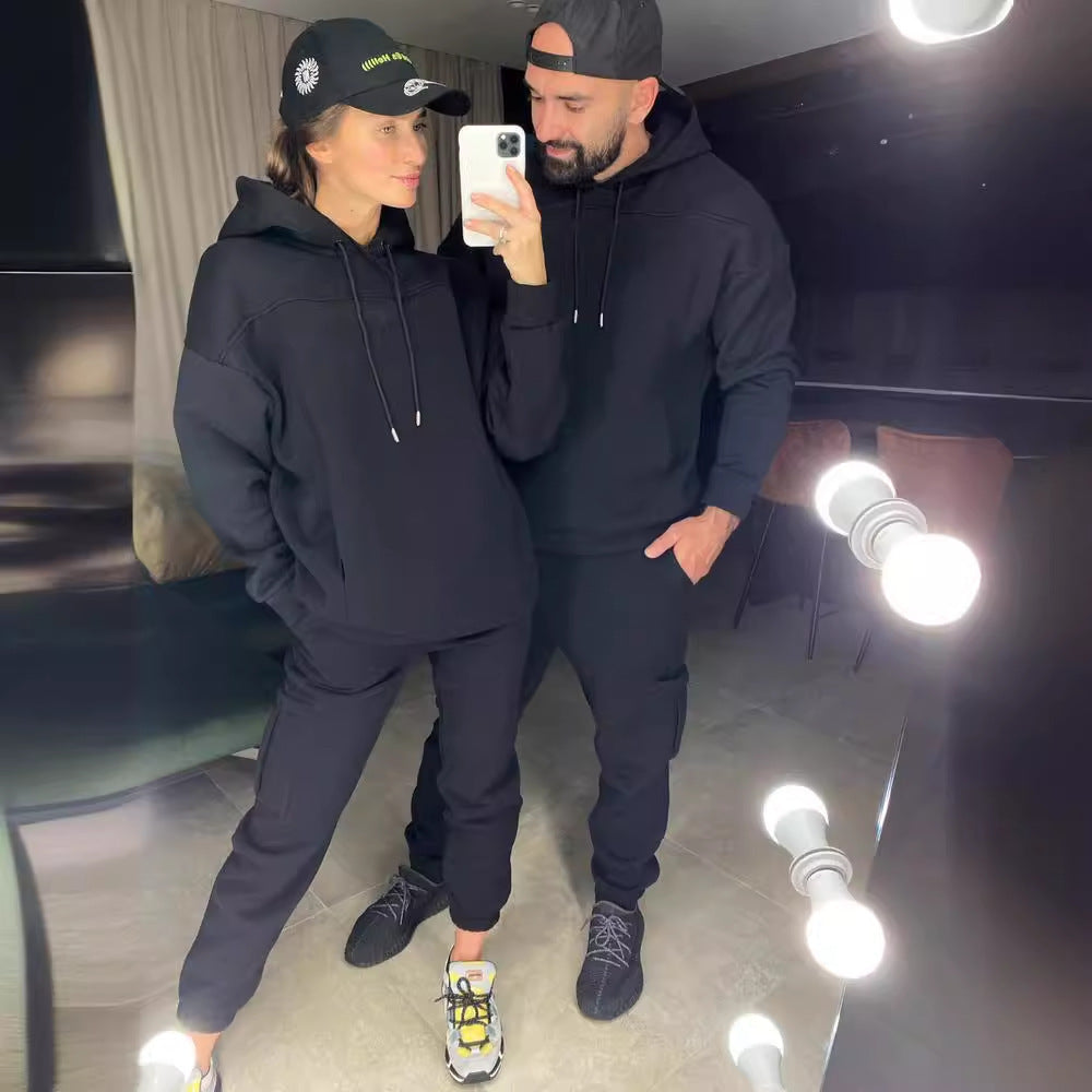 Damen Hoodie Jogginghose Anzug mit Taschen und Kordelzug