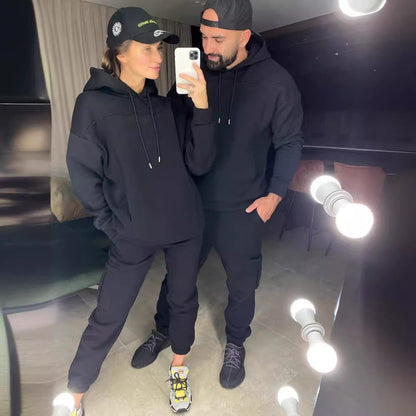 Damen Hoodie Jogginghose Anzug mit Taschen und Kordelzug