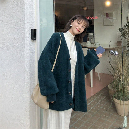 Damen Flauschcardigan Weit mit Knöpfen Beige