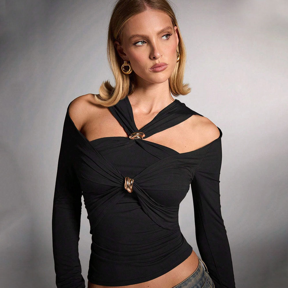 Damen Oberteil Asymmetrischer Schnitt Knoten-Detail Eveloria