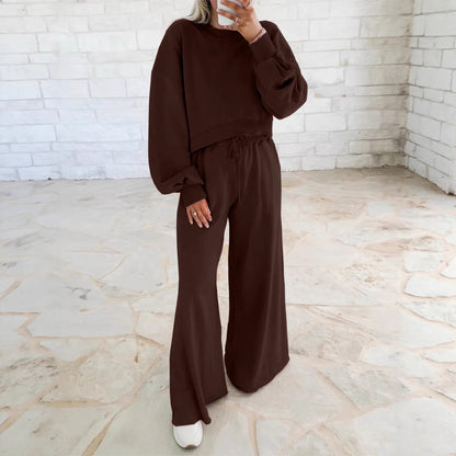 Damen Sport-Set Cropped Sweatshirt und Weite Hose Eveloria