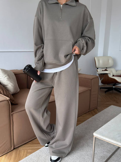 Damen Sportpullover Halb-Reißverschluss Weite Hose Eveloria