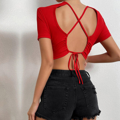 Damen Cropped Oberteil Dekorative Rückenbindebänder