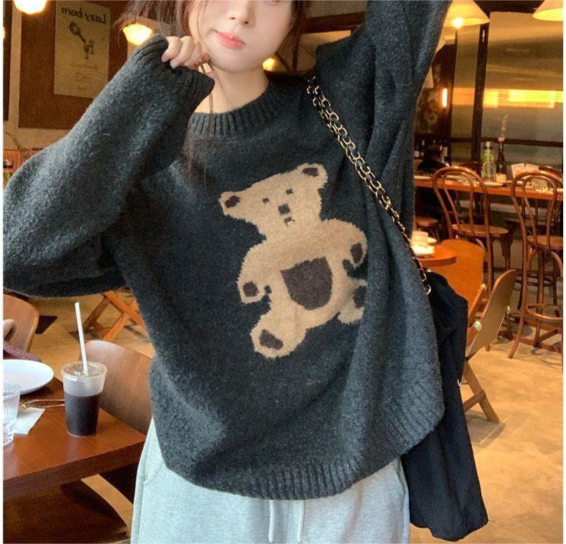 Damen Strickpullover Bär Motiv