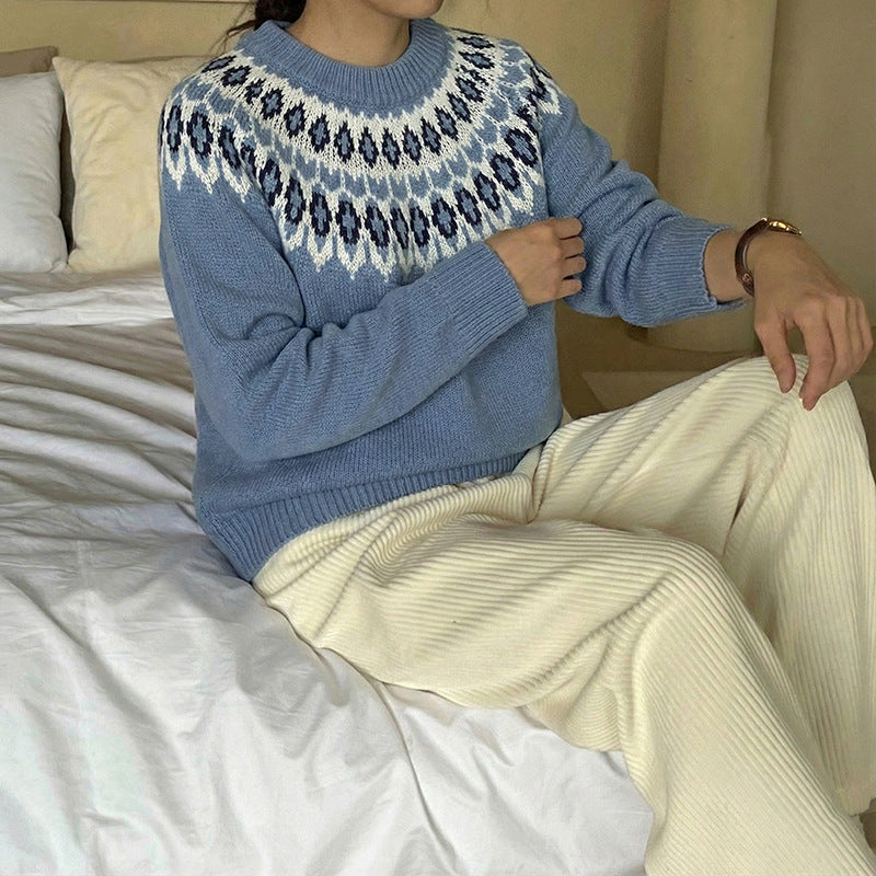 Damen Strickpullover Nordisches Muster Locker Größe Eveloria
