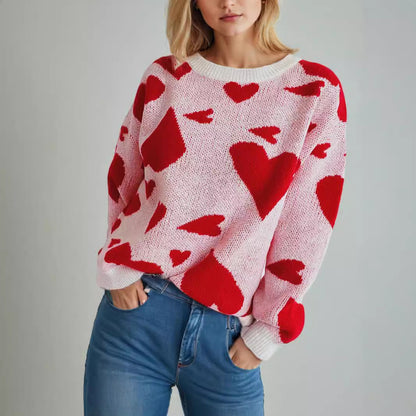 Damen Pullover mit Herzmotiv Baumwolle