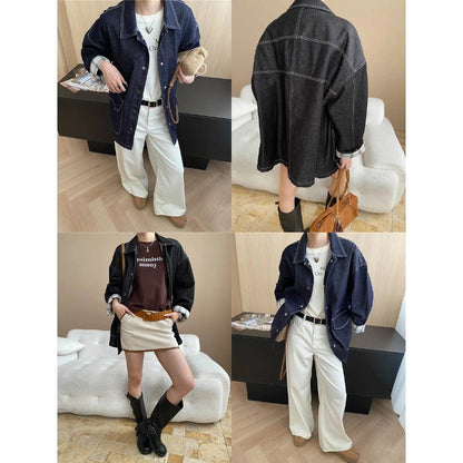 Damen Vintage Jeansjacke mit Taschen und Druckknöpfen Blau Eveloria