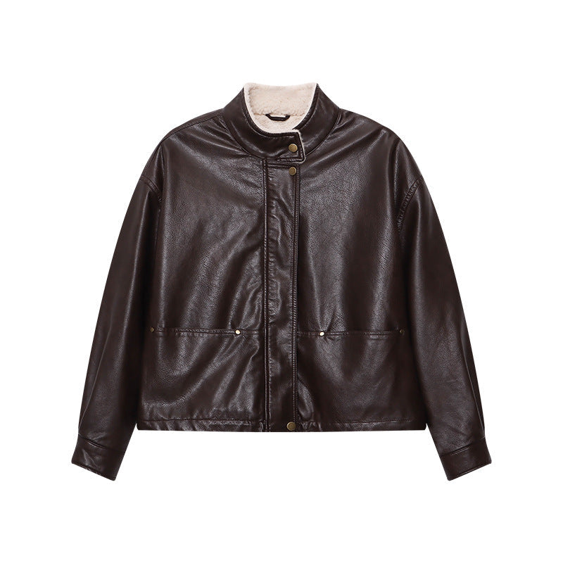 Damen Kunstlederjacke Lässig Mit Knöpfen Eveloria