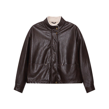 Damen Kunstlederjacke Lässig Mit Knöpfen Eveloria