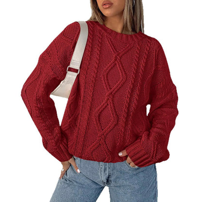 Damen Pullover Grobgestrickt Zopfdesign Eveloria