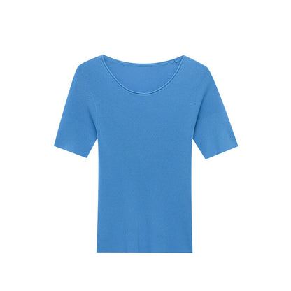 Damen Rippenshirt Rundhalsausschnitt Figurbetont Eveloria