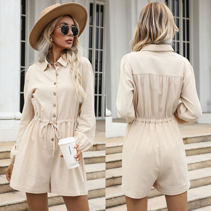 Damen Kurzoverall Taillenzug Stylisches Knopfdesign Eveloria