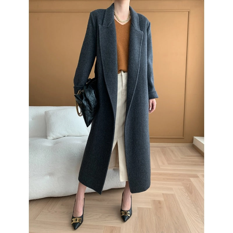 Damen Wickelmantel Wollmix Taillengürtel Eveloria