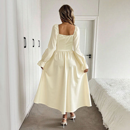 Damen Maxikleid mit Kordelzug und Puffärmeln Eveloria