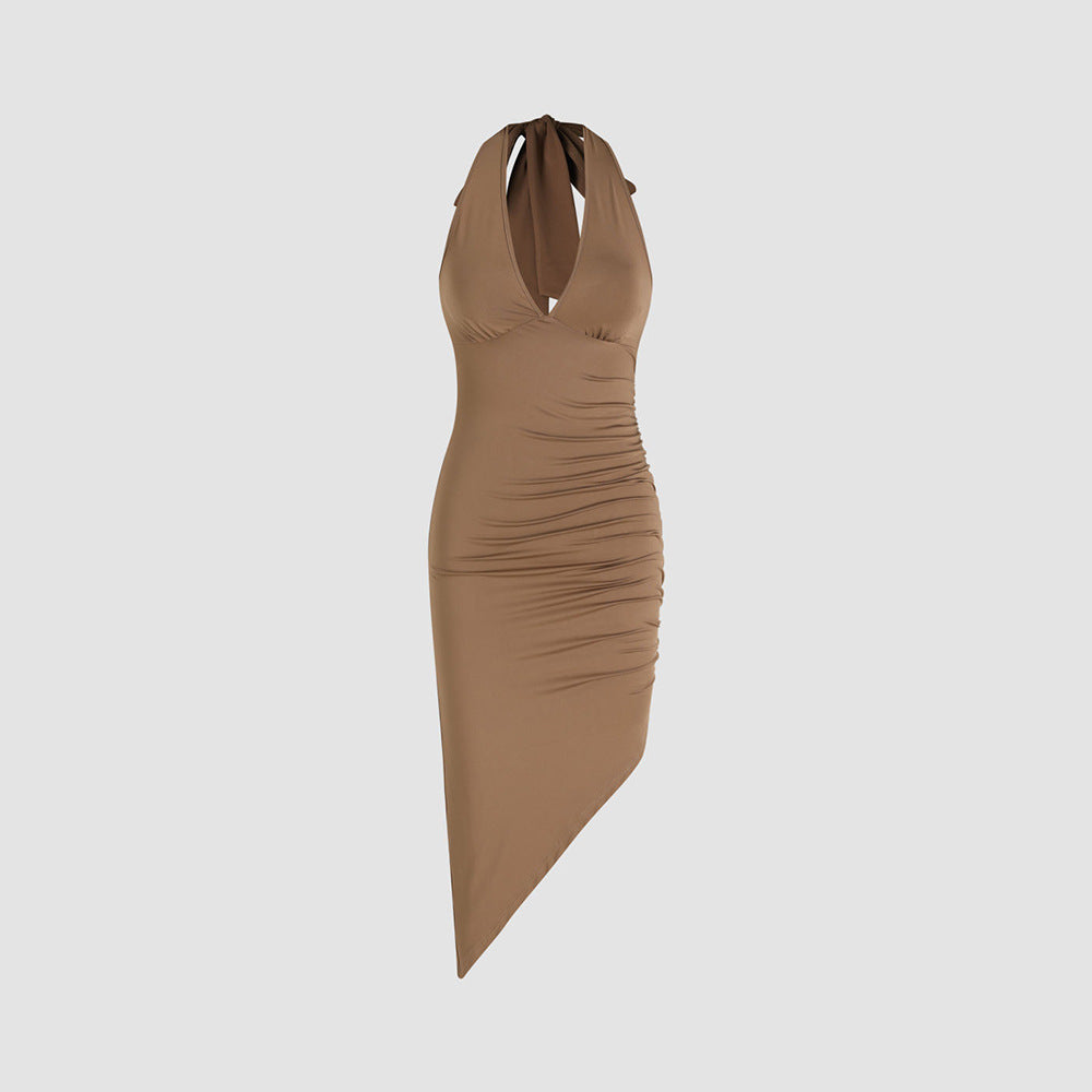 Damen Wickelkleid V-Ausschnitt Asymmetrischer Saum Eveloria