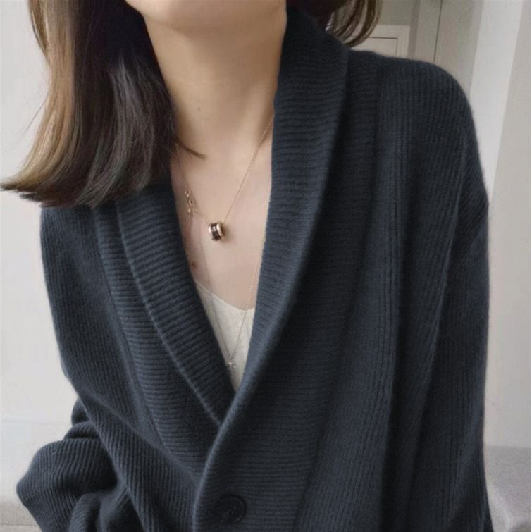 Damen Grobstrickcardigan Klassisch Revers Beige