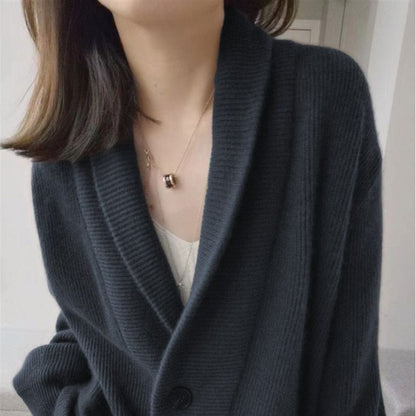 Damen Grobstrickcardigan Klassisch Revers Beige
