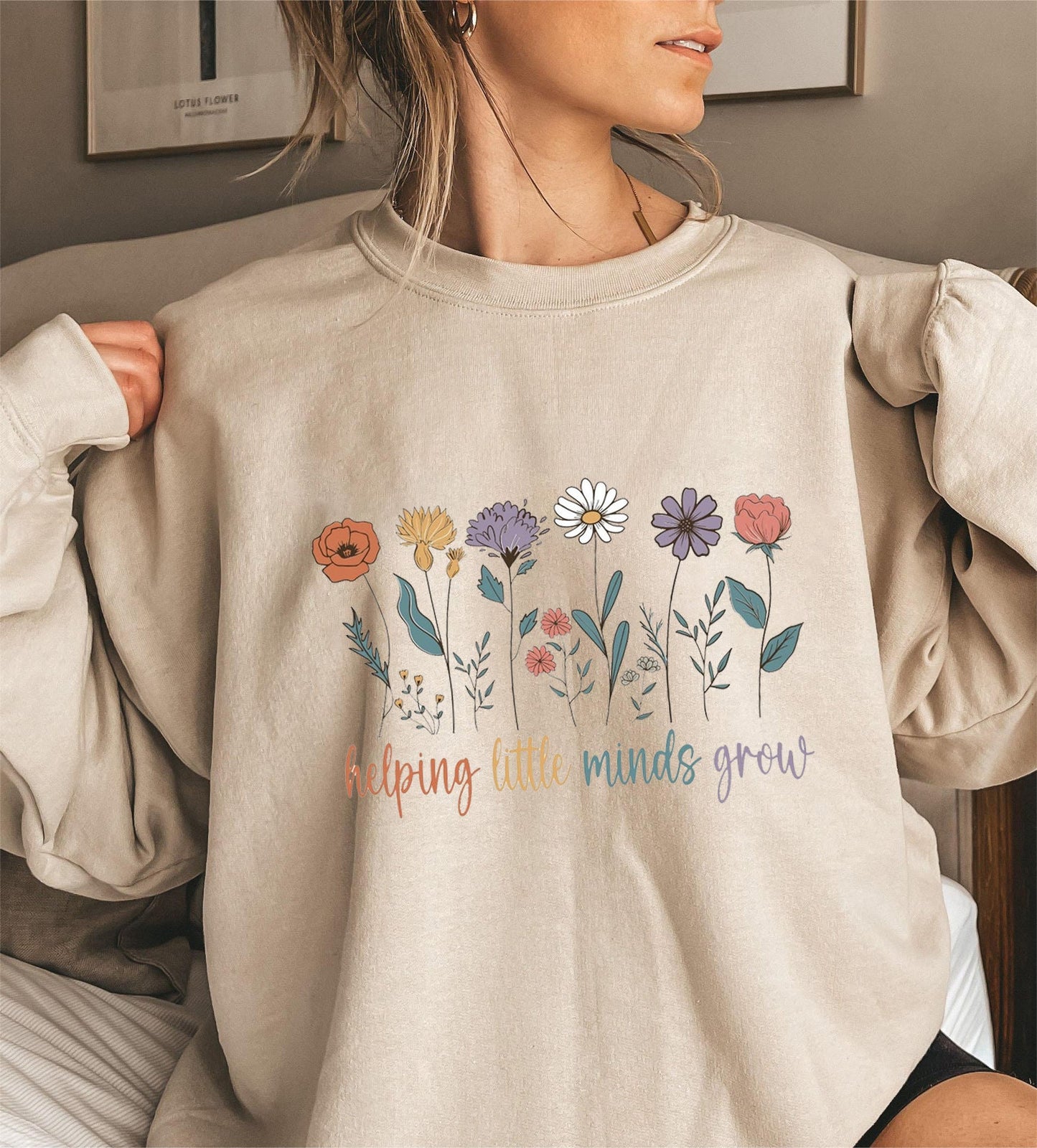 Damen Sweatshirt Voluminöse Ärmel Blumenmotiv Grau