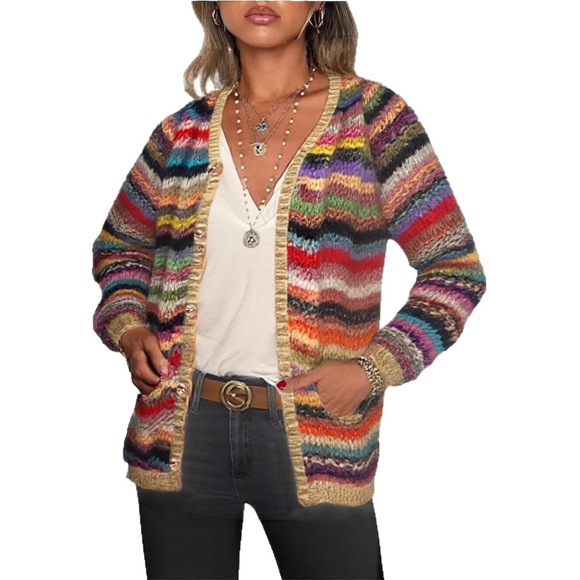 Damen Strickjacke Farbig Mit Fransen