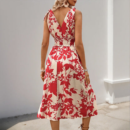 Damen Midi-Kleid Florales Design RüschenDetail