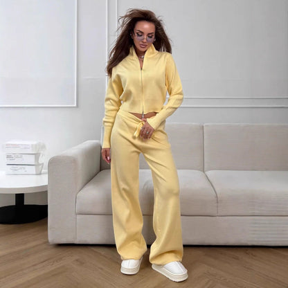 Damen Strickensemble mit Zip-Kragen und weitem Schnitt