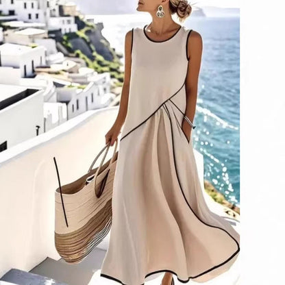 Damen Maxikleid Asymmetrischer Schnitt Mit Taschen Eveloria - Eveloria