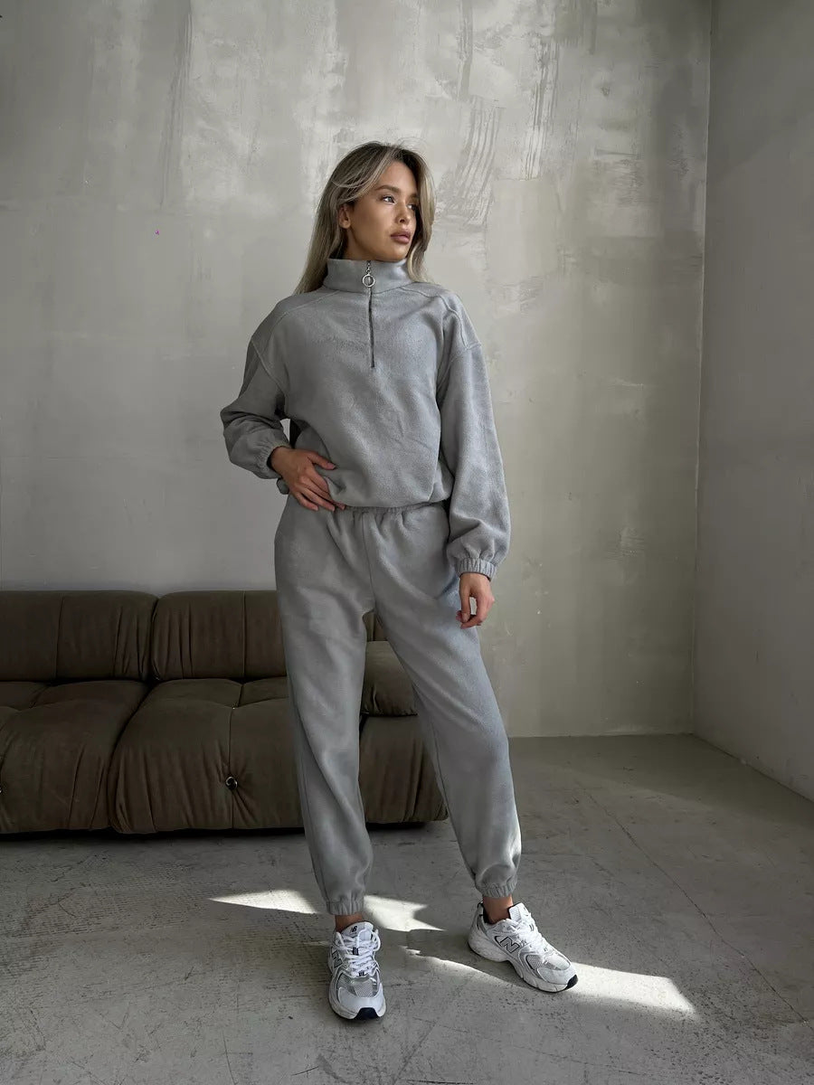 Damen Sportset Sweatshirt Jogginghose Tunnelzug Grau Eveloria