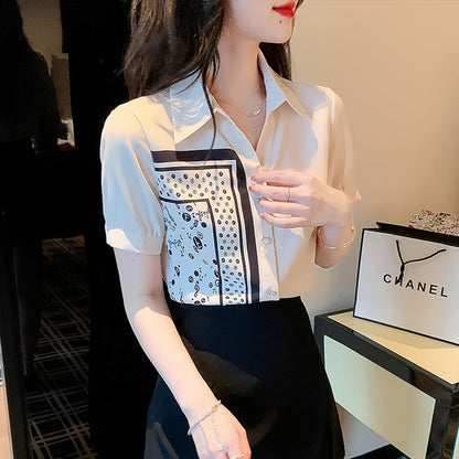 Damen Bluse mit Kunstmotiv und Kurzärmeln Eveloria