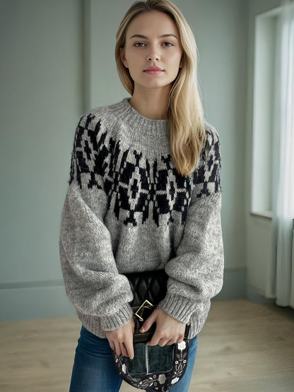 Damen Pullover Norweger Muster Eveloria
