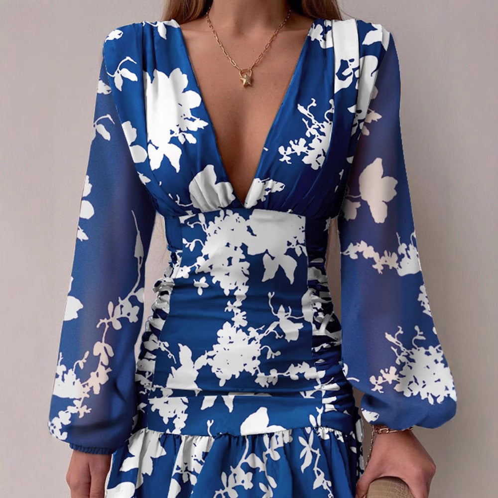 Damen Minikleid mit V-Ausschnitt und Puffärmeln schimmernd Eveloria