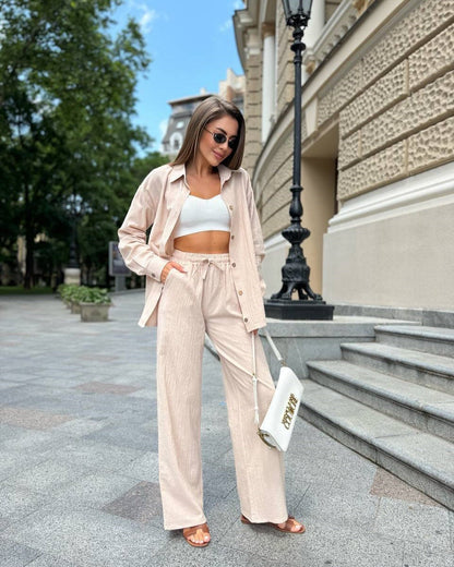 Damen Kombination Bluse Hosen Set Eveloria