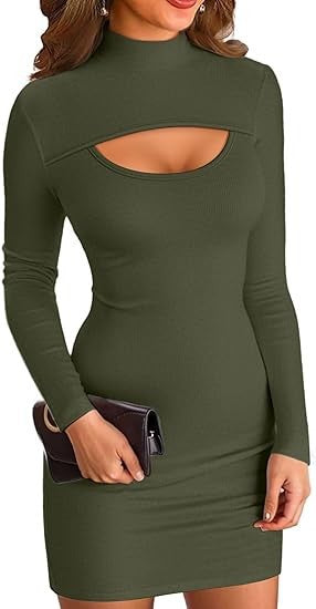 Damen Minikleid Figurbetont Hochgeschlossener Ausschnitt